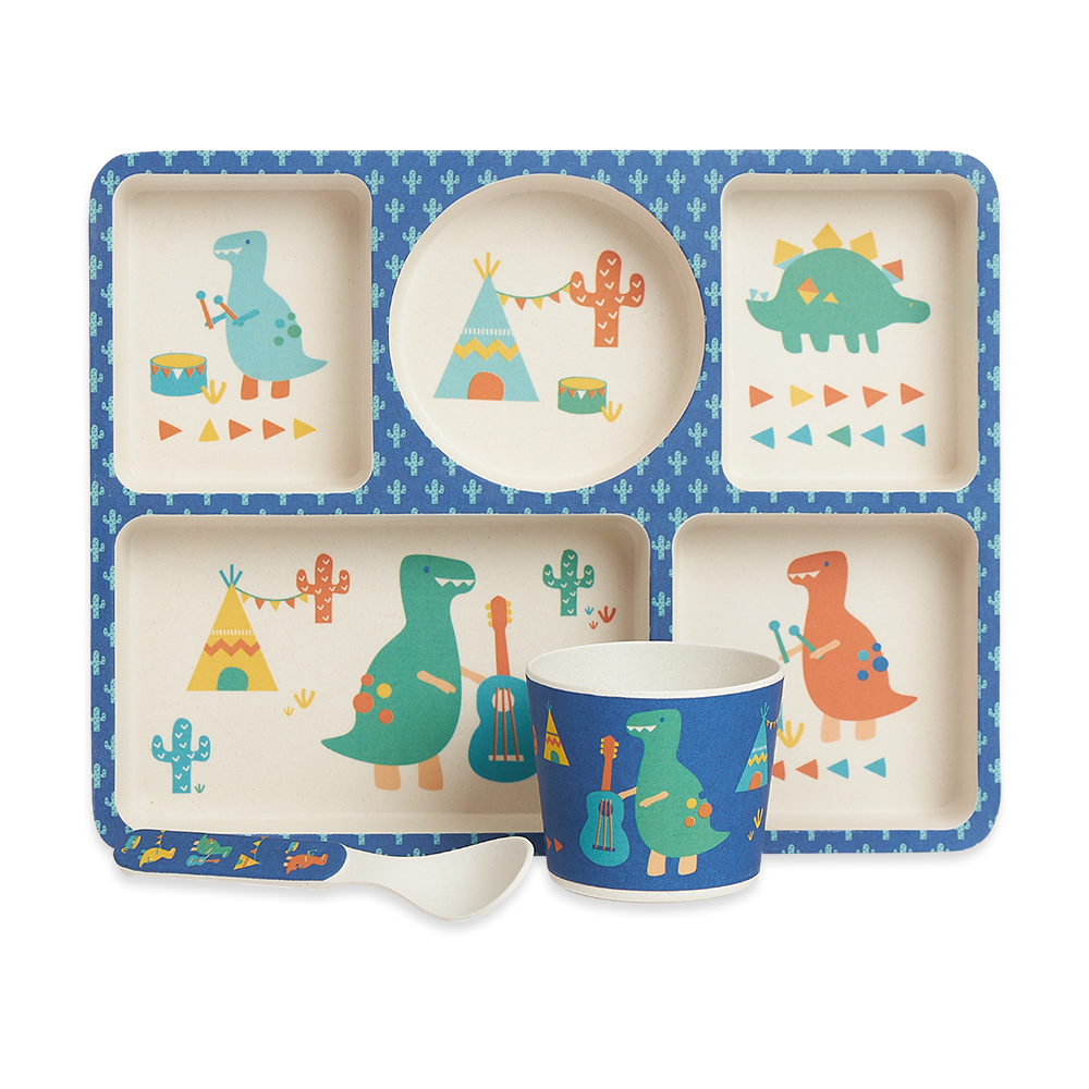 Bamboo Divided Plate Set Dino Rock