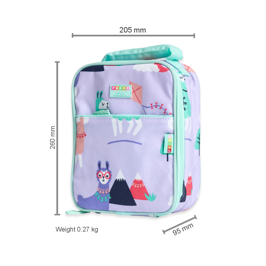 Penny Scallan Large Insulated Lunch Bag Loopy Llama with dimension