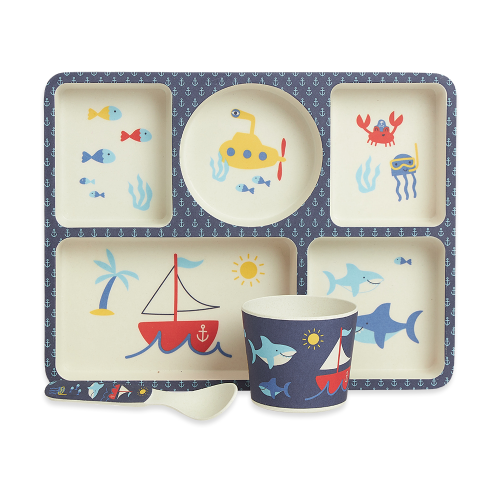 Penny Scallan Bamboo Divided Plate Set Anchors Away