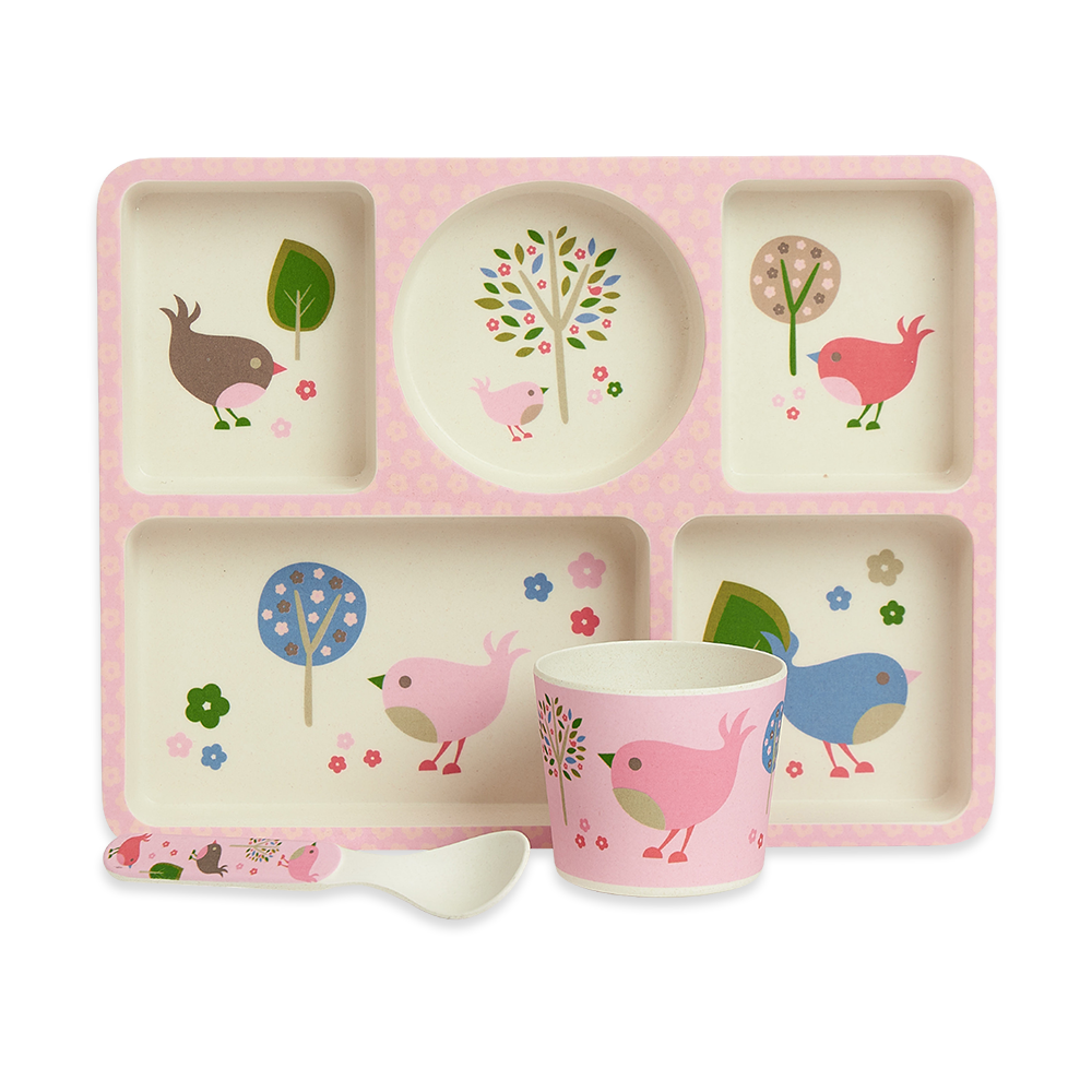 Penny Scallan Bamboo Divided Plate Set Chirpy Bird