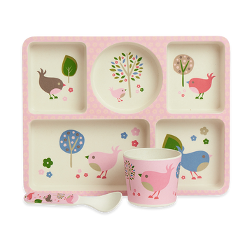 Penny Scallan Bamboo Divided Plate Set Chirpy Bird