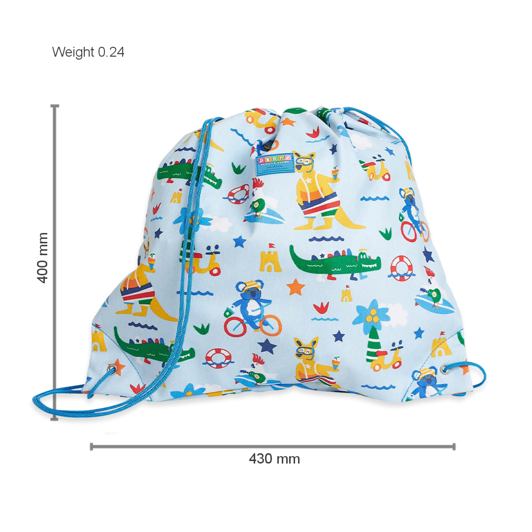 Penny Scallan Drawstring Bag Kanga Crew with dimension