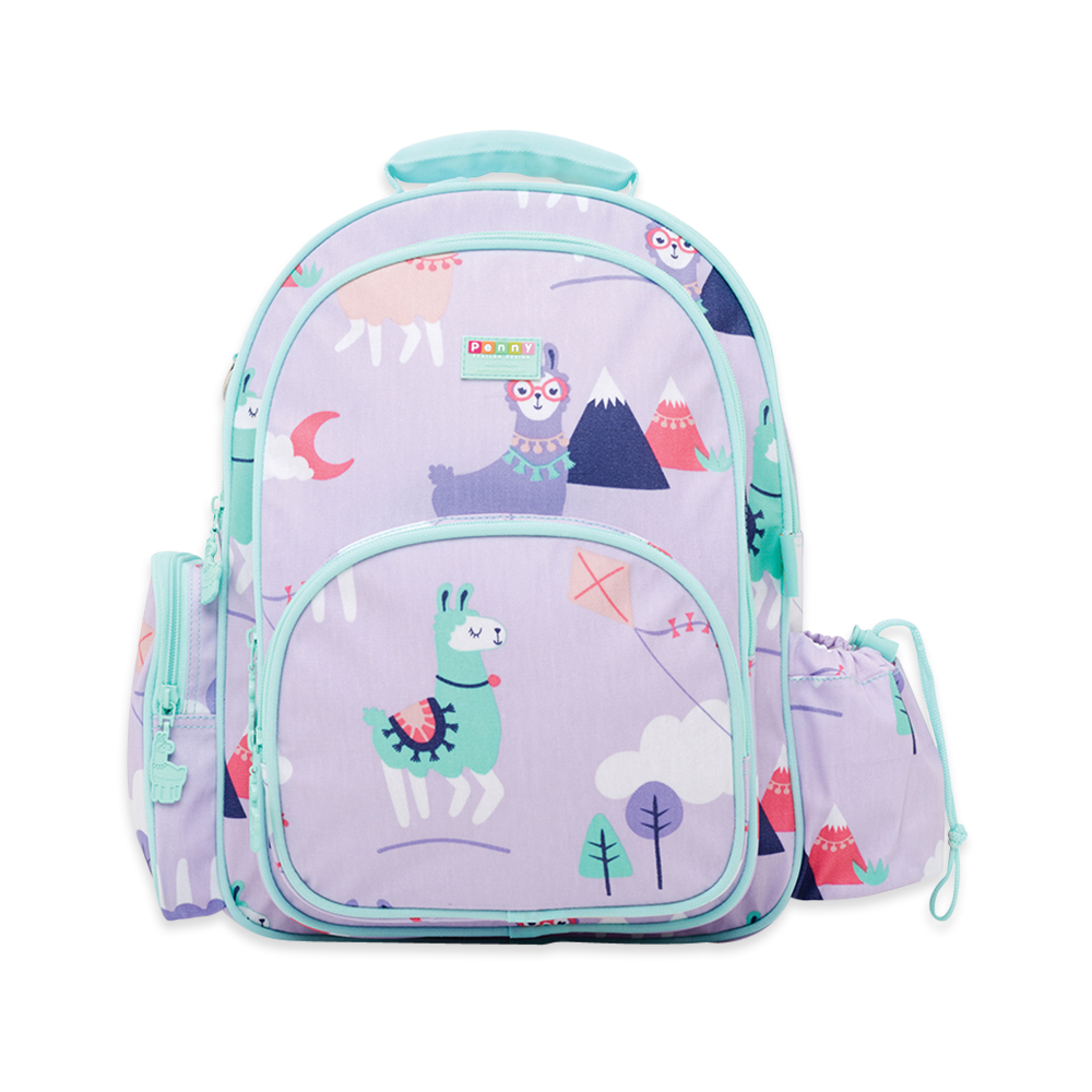 Penny Scallan Purple with Light Green Lining Large Backpack Front view