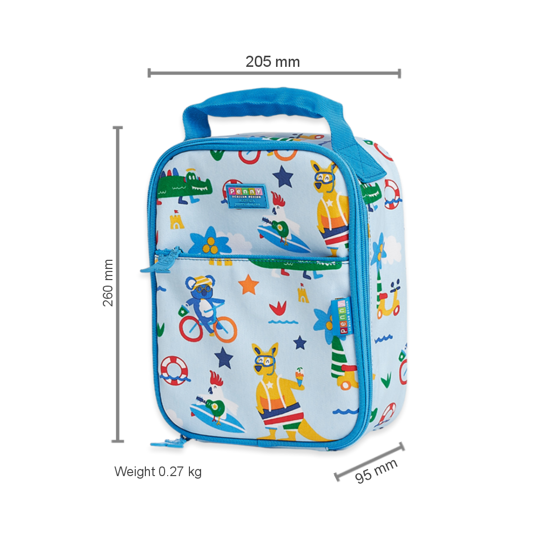 Penny Scallan Large Insulated Lunch Bag Kanga Crew wih dimension