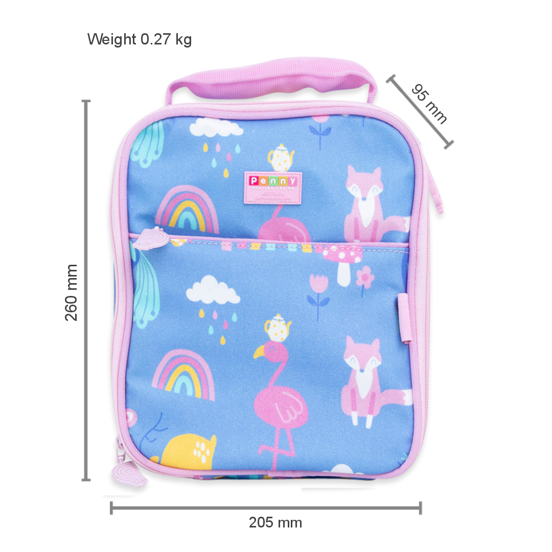 Penny Scallan Large Insulated Lunch Bag Rainbow Days with dimension