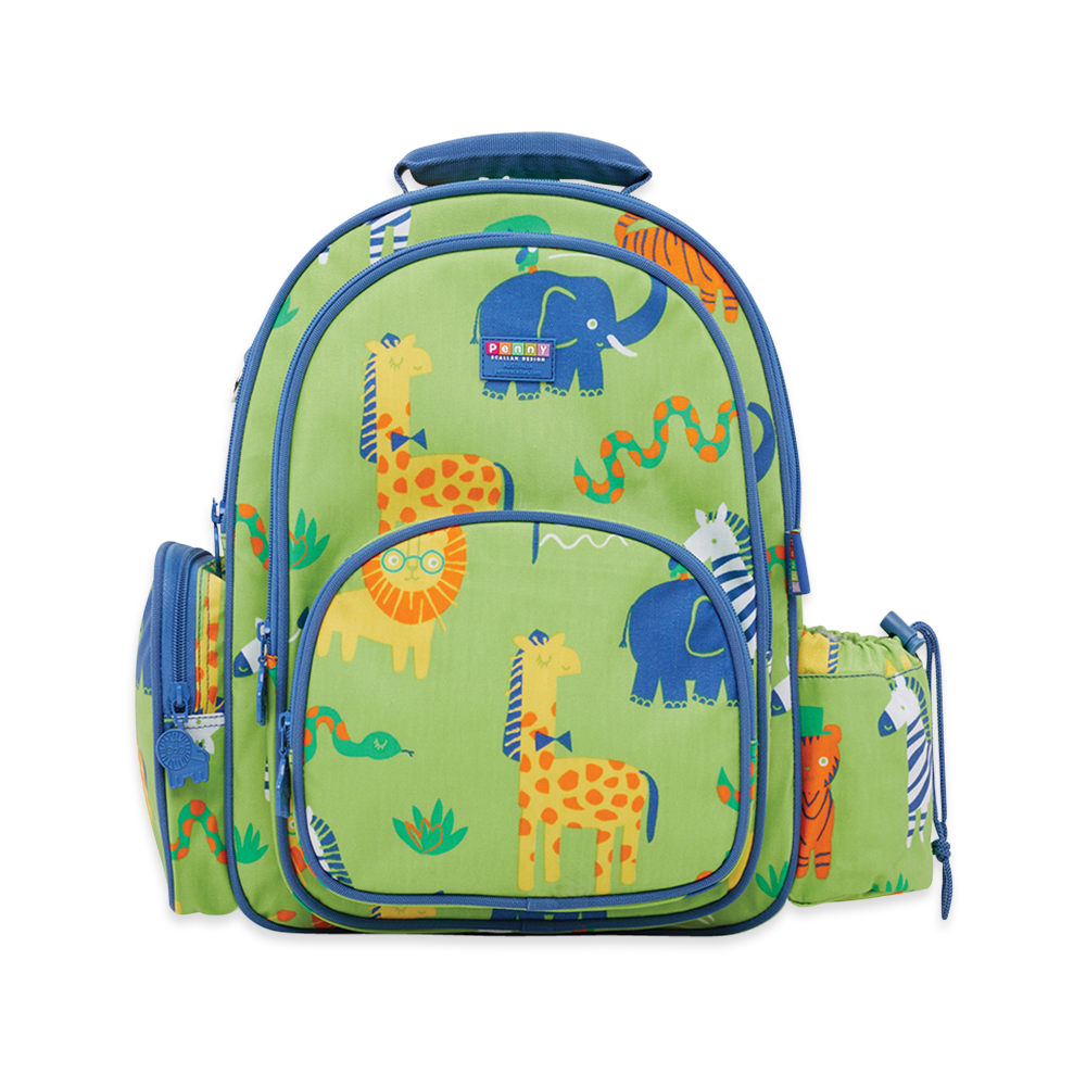 Penny Scallan Green with Blue Lining Large Backpack Front view