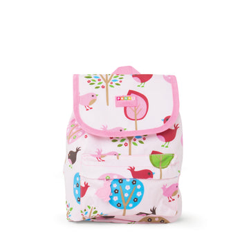 Kids Toploader backpack with chirpy bird pattern